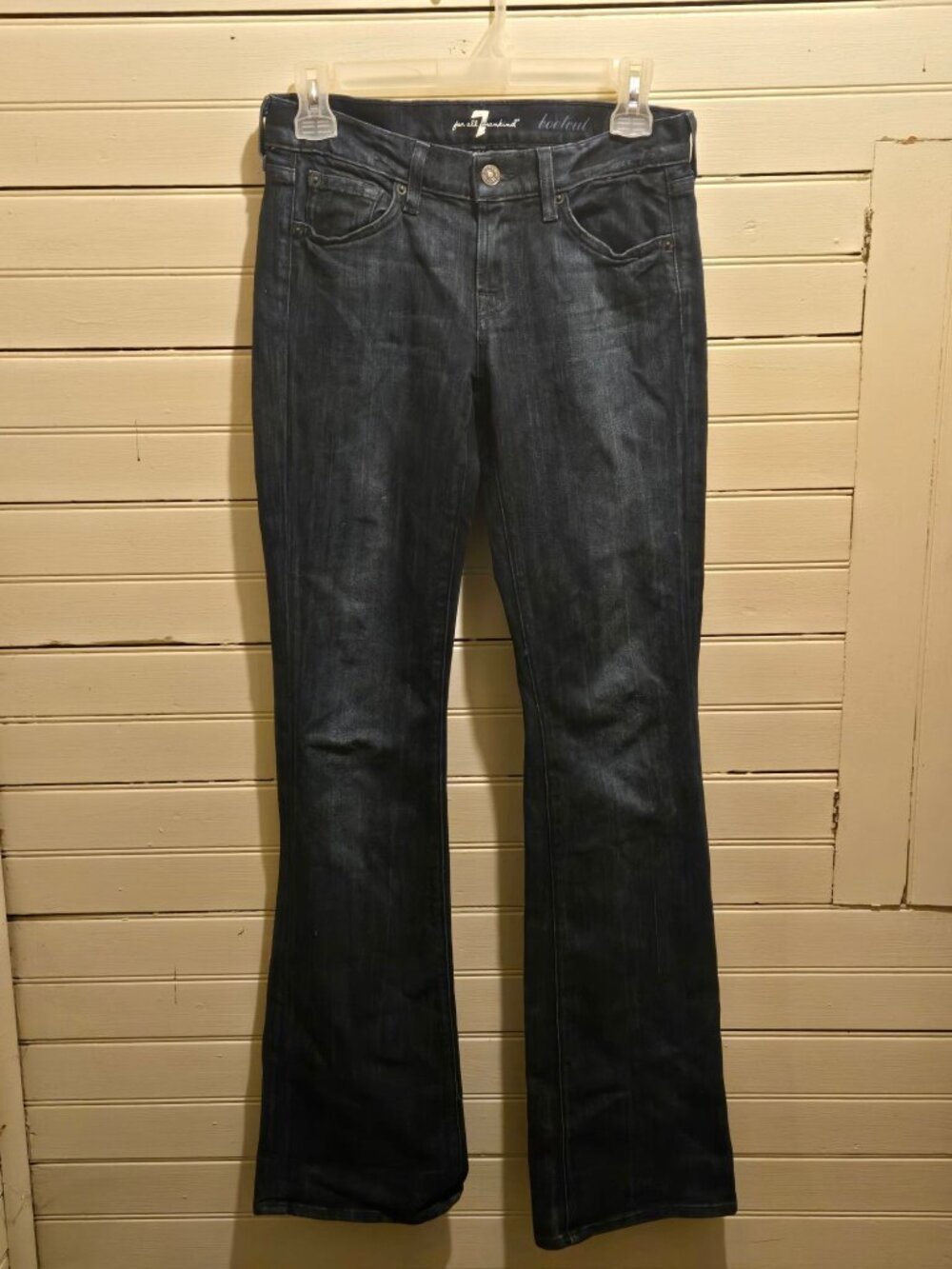 7 For All Mankind Jeans Women 26 Low Rise Slim Bootcut Dark Blue Stretch Denim